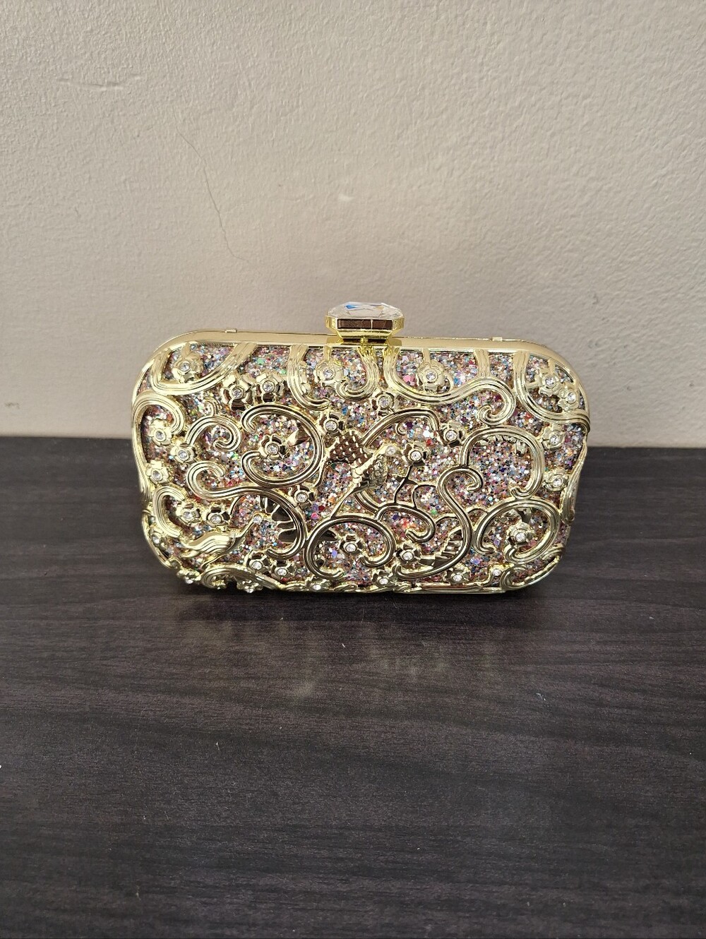 Gold Jeweled Evening Clutch - Sparkling Gold Rhinestone Minaudière